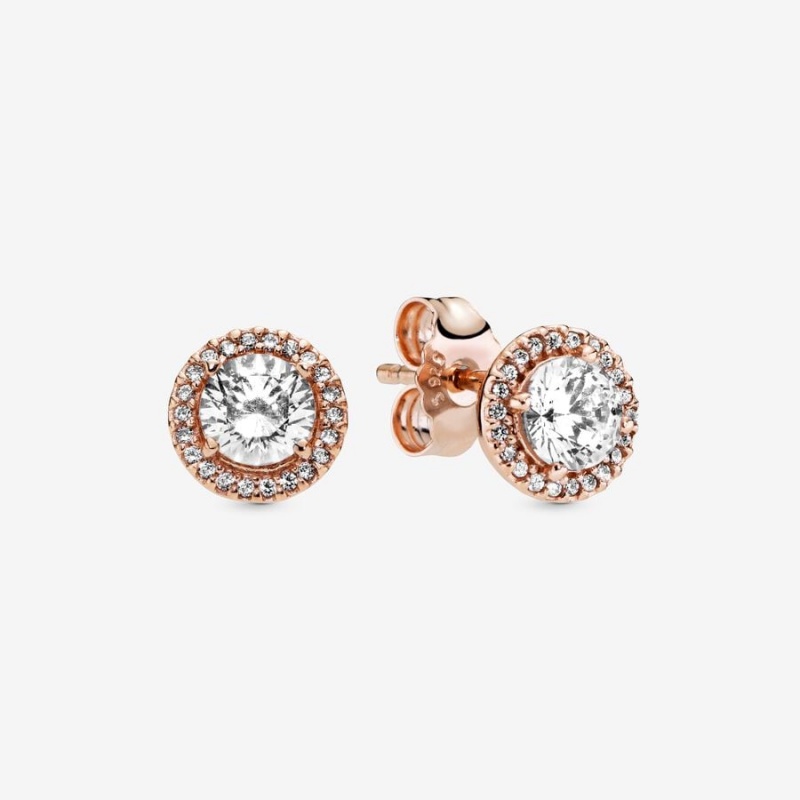 Pandora Round Sparkle Halos Stud Earrings Rose Gold Plated | 650-MEHVOK