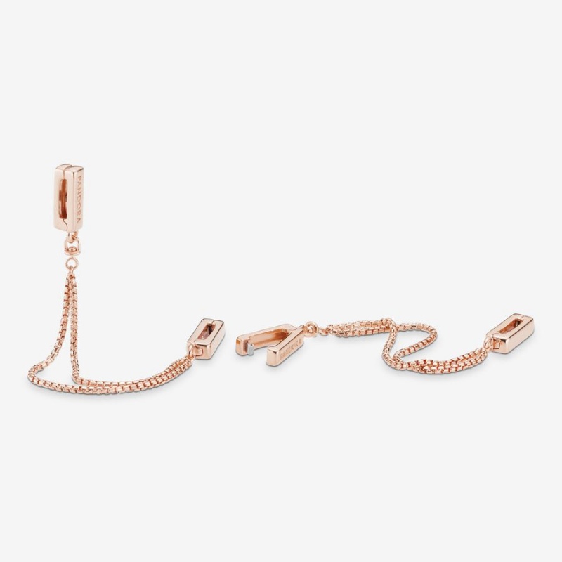 Pandora Safety Clip Safety Chains Rose Gold Plated | 571-QXRPKV