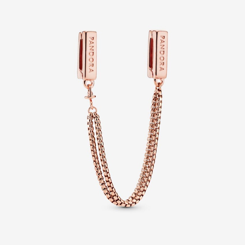 Pandora Safety Clip Safety Chains Rose Gold Plated | 571-QXRPKV