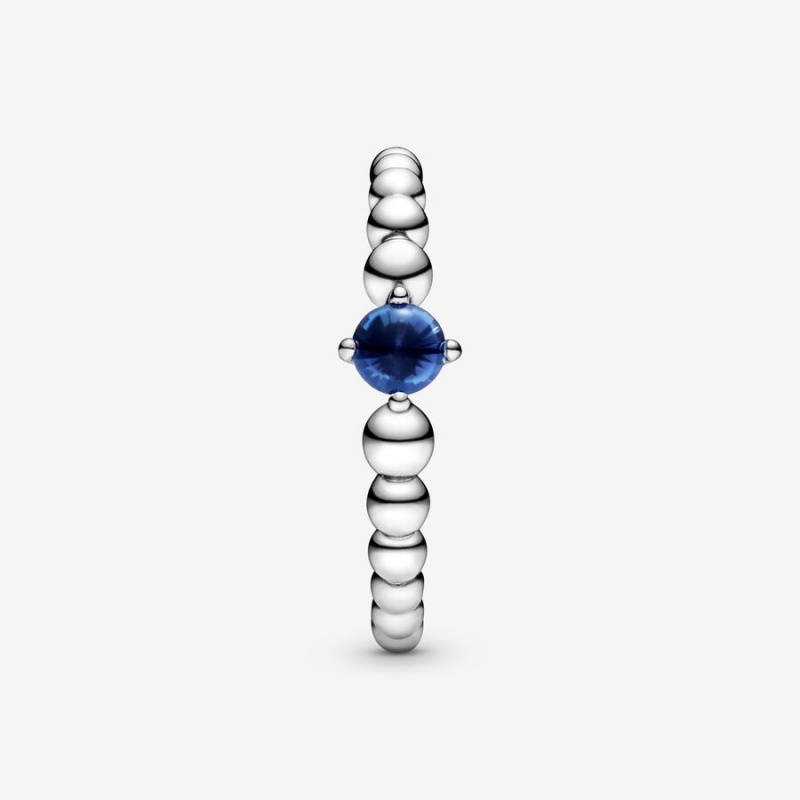 Pandora September Sea Blue Beaded Birthstone Rings Sterling Silver | 064-RMVWFT