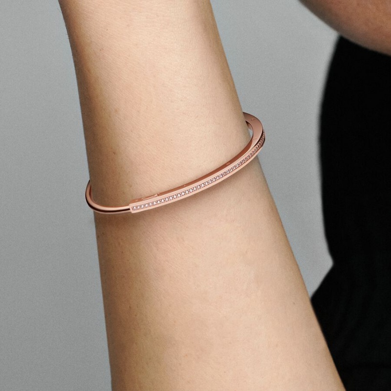 Pandora Signature I-D Pavé Bangle Bangles Rose Gold Plated | 729-JMROAI