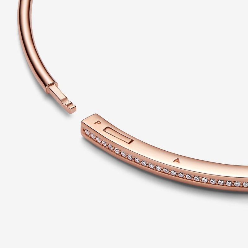 Pandora Signature I-D Pavé Bangle Bangles Rose Gold Plated | 729-JMROAI