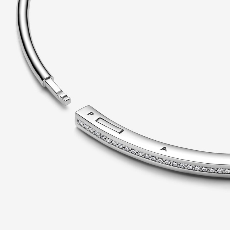 Pandora Signature I-D Pavé Bangle Bangles Sterling Silver | 693-GKLFEP