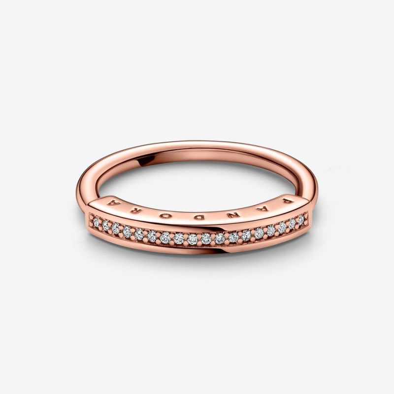 Pandora Signature I-D Pavé Stackable Rings Rose Gold Plated | 728-XPUHIC