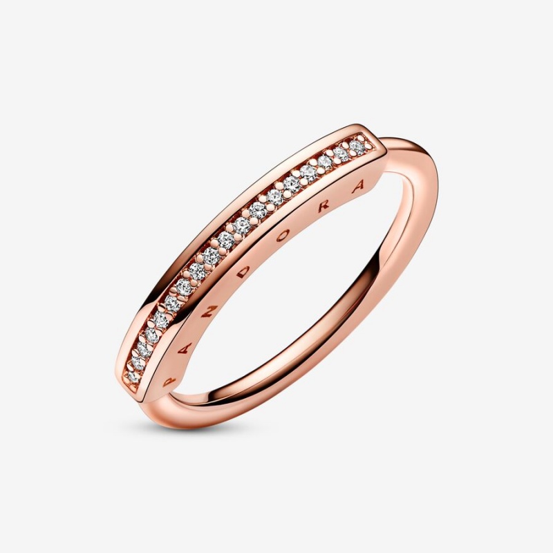 Pandora Signature I-D Pavé Stackable Rings Rose Gold Plated | 728-XPUHIC