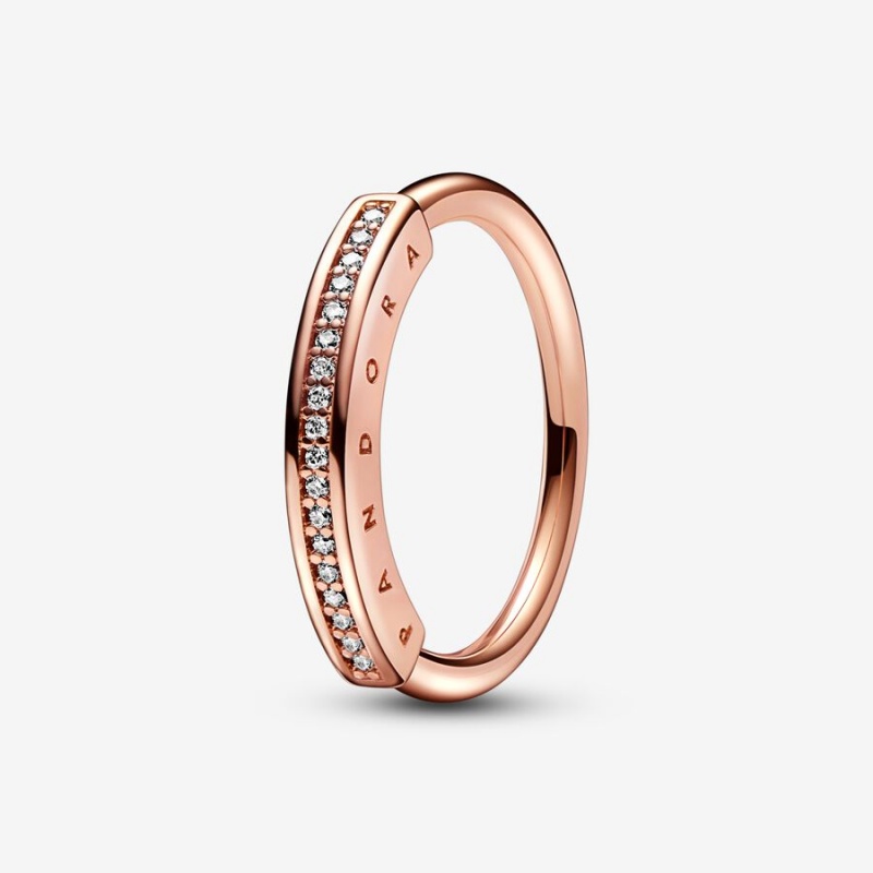 Pandora Signature I-D Pavé Stackable Rings Rose Gold Plated | 728-XPUHIC