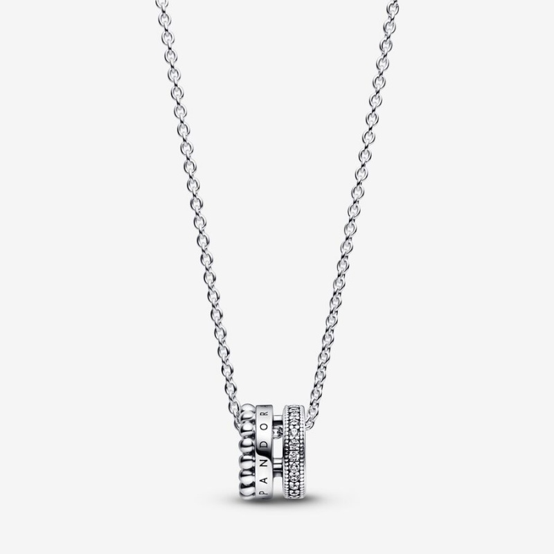 Pandora Signature Logo Pavé & Beads Pendant Necklaces Sterling Silver | 659-RBOKPN