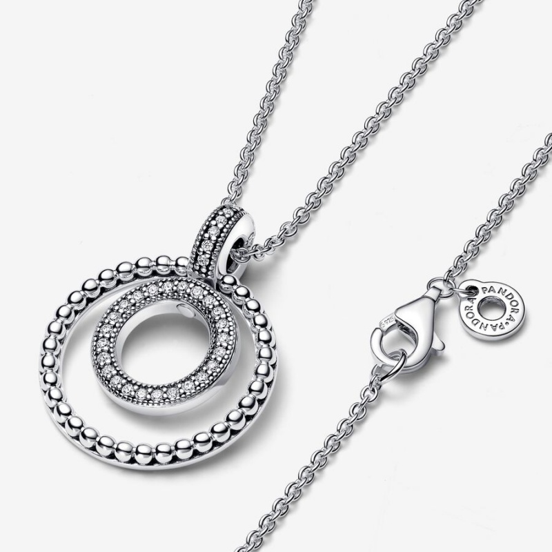 Pandora Signature Pavé & Beads Pendant Necklaces Sterling Silver | 479-AIKGBL