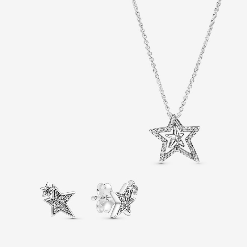 Pandora Sparkling Asymetric Star Jewelry Gift Set Pendant Necklaces Sterling Silver | 593-YUPKTV