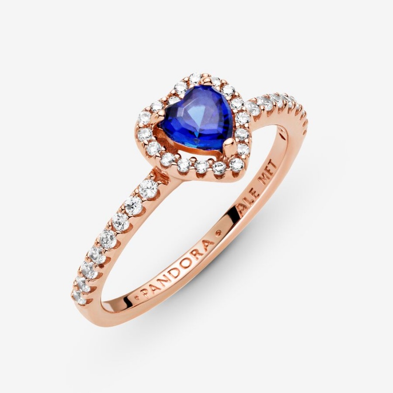 Pandora Sparkling Blue Elevated Halo & Solitaire Rings Rose Gold Plated | 769-ELAHPS