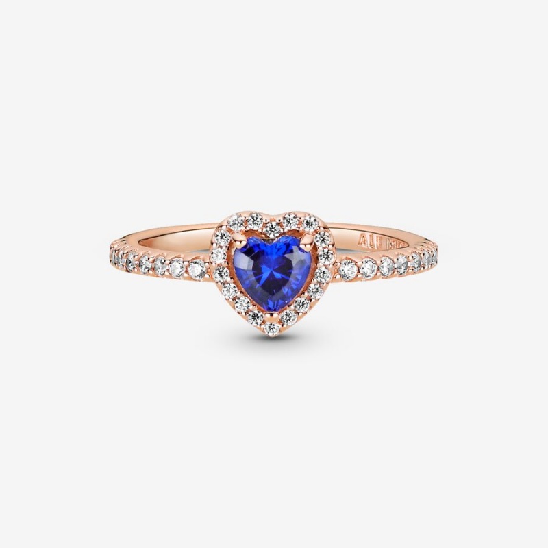 Pandora Sparkling Blue Elevated Halo & Solitaire Rings Rose Gold Plated | 769-ELAHPS