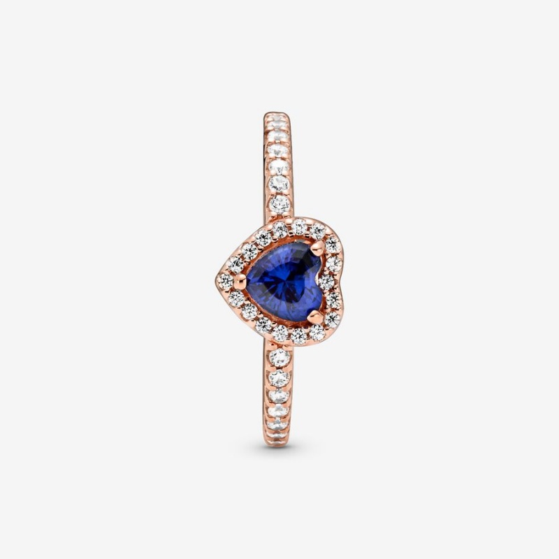 Pandora Sparkling Blue Elevated Halo & Solitaire Rings Rose Gold Plated | 769-ELAHPS