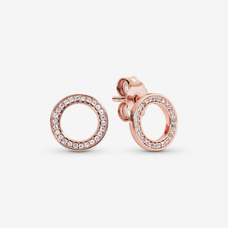 Pandora Sparkling Circles Stud Earrings Rose Gold Plated | 975-DTCXWB