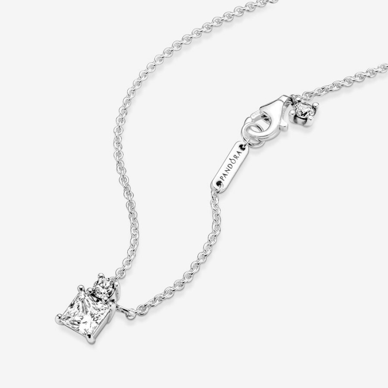 Pandora Sparkling Collier Round & Square Pendant Necklaces Sterling Silver | 947-BEMLCU