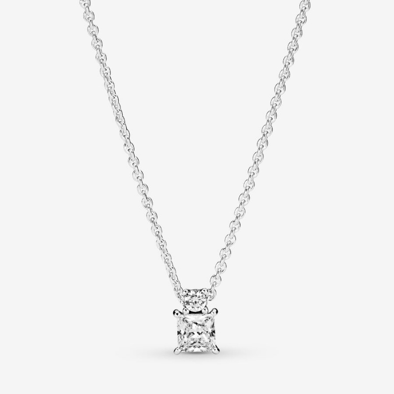 Pandora Sparkling Collier Round & Square Pendant Necklaces Sterling Silver | 947-BEMLCU