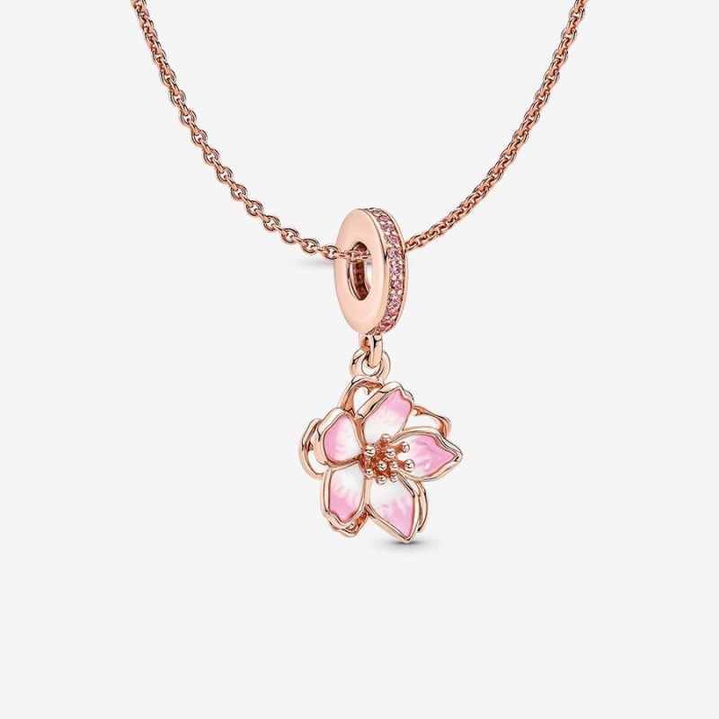 Pandora Sparkling Collier Round & Square Pendant Necklace Pendant Necklaces Rose Gold Plated | 562-OJXSQR