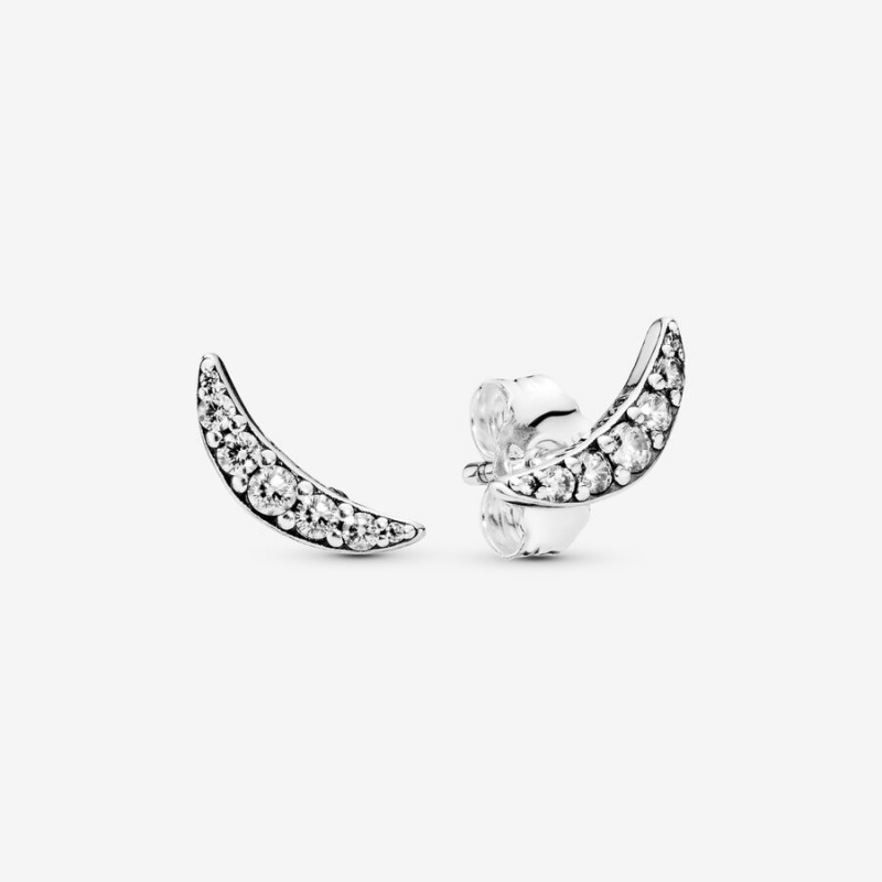 Pandora Sparkling Crescent Moon Stud Earrings Sterling Silver | 874-FSABKZ