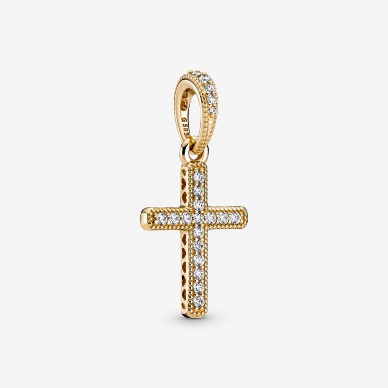 Pandora Sparkling Cross Pendants Gold | 489-CLGFKS