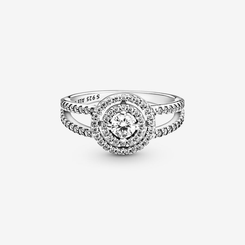 Pandora Sparkling Double Halo Halo & Solitaire Rings Sterling Silver | 782-TRNVYH