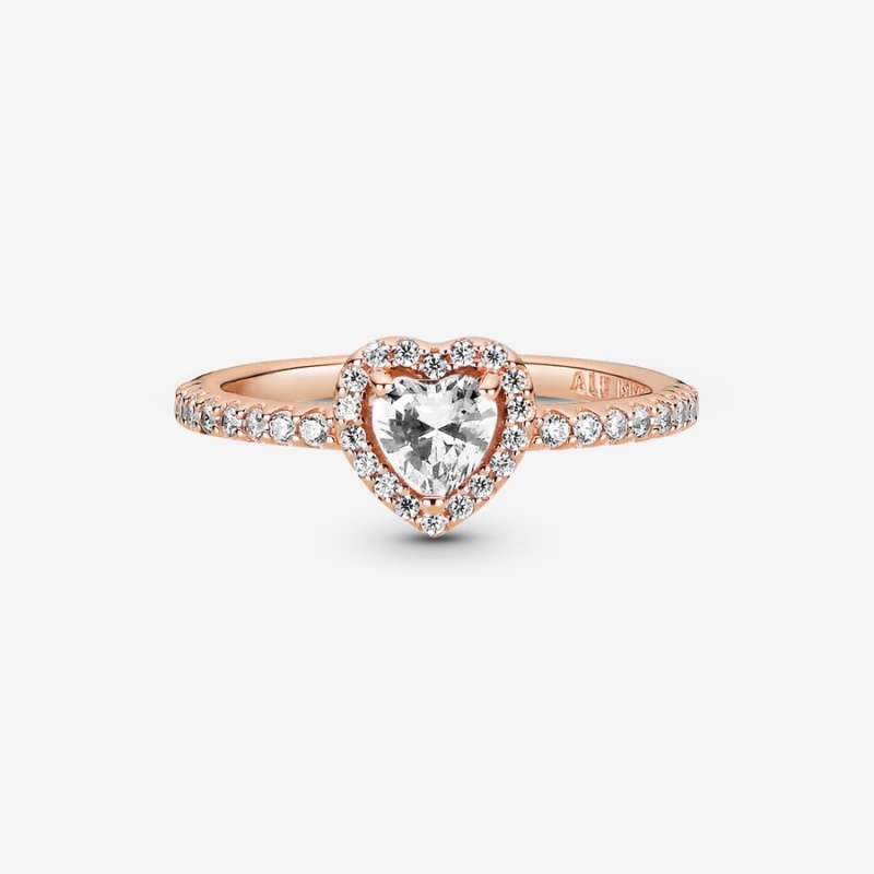 Pandora Sparkling Elevated Halo & Solitaire Rings Rose Gold Plated | 601-HNFZVE