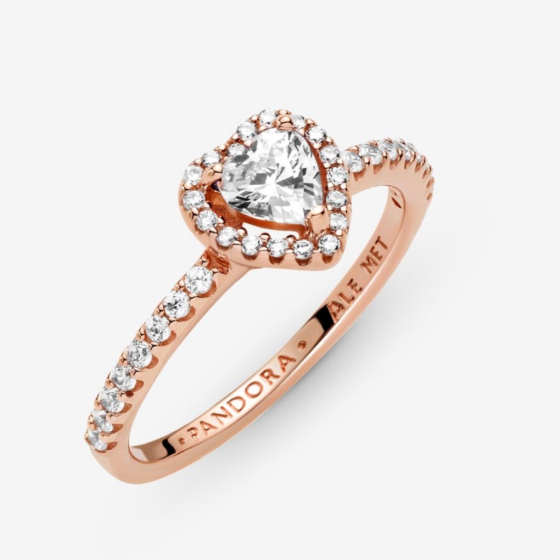 Pandora Sparkling Elevated Halo & Solitaire Rings Rose Gold Plated | 601-HNFZVE