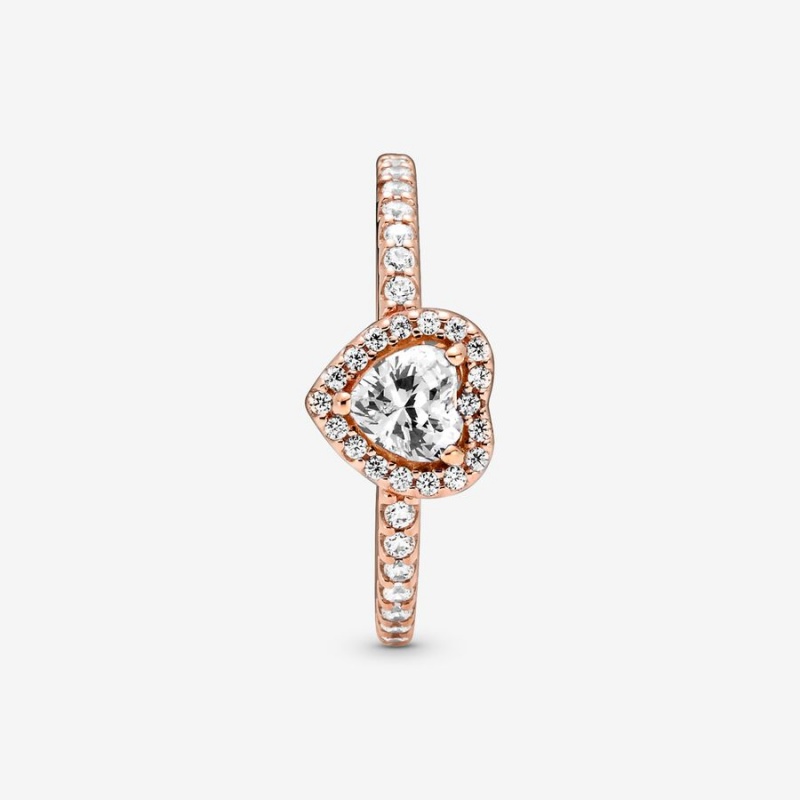 Pandora Sparkling Elevated Halo & Solitaire Rings Rose Gold Plated | 601-HNFZVE