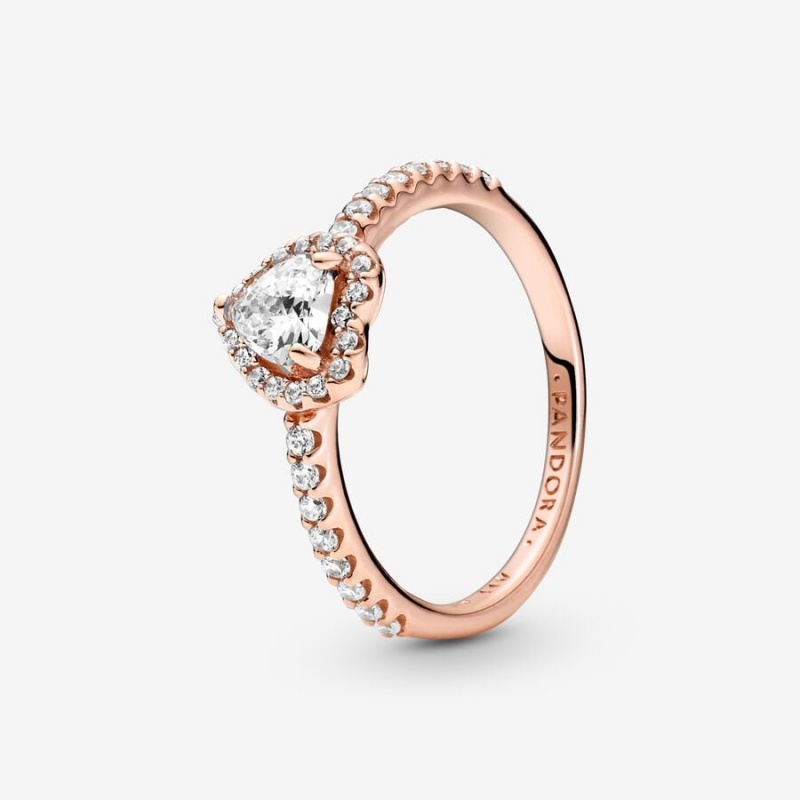 Pandora Sparkling Elevated Halo & Solitaire Rings Rose Gold Plated | 601-HNFZVE