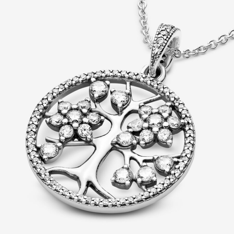 Pandora Sparkling Family Tree Chain Necklaces Sterling Silver | 708-LIXGUC