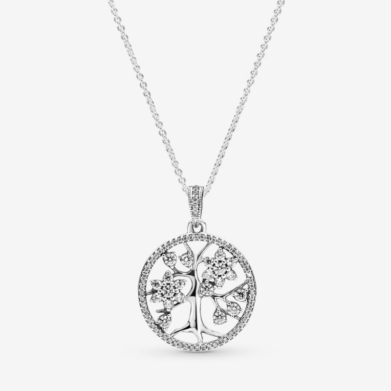 Pandora Sparkling Family Tree Chain Necklaces Sterling Silver | 708-LIXGUC