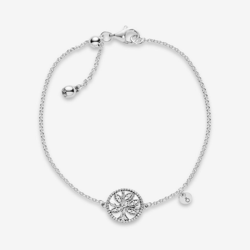 Pandora Sparkling Family Tree Slider Chain Bracelets Sterling Silver | 750-LXCEGN