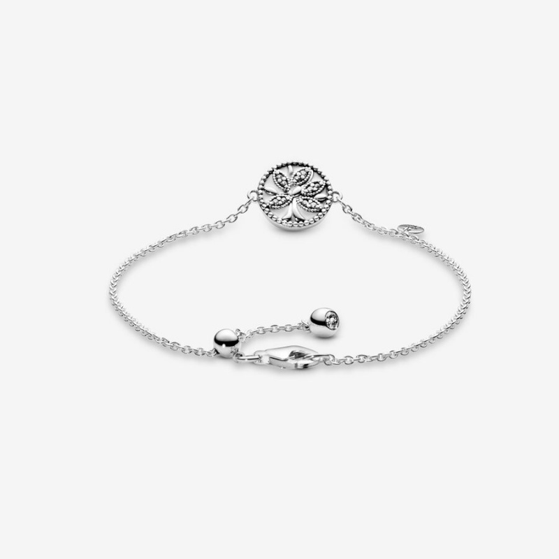 Pandora Sparkling Family Tree Slider Chain Bracelets Sterling Silver | 750-LXCEGN