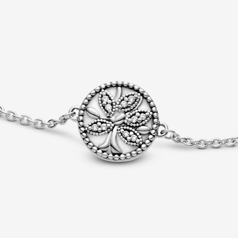 Pandora Sparkling Family Tree Slider Chain Bracelets Sterling Silver | 750-LXCEGN