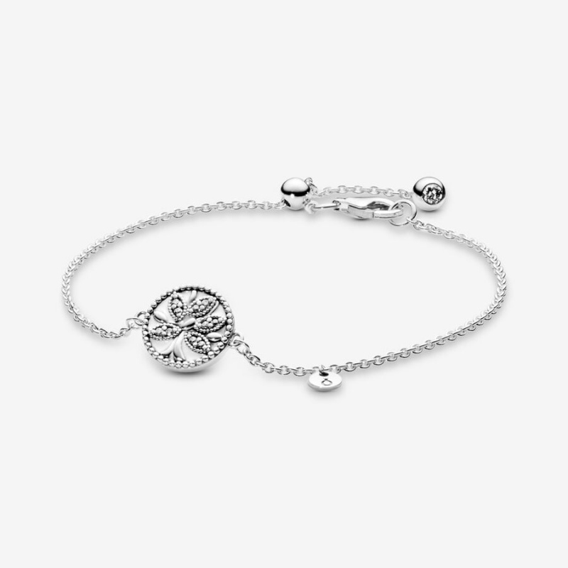 Pandora Sparkling Family Tree Slider Chain Bracelets Sterling Silver | 750-LXCEGN