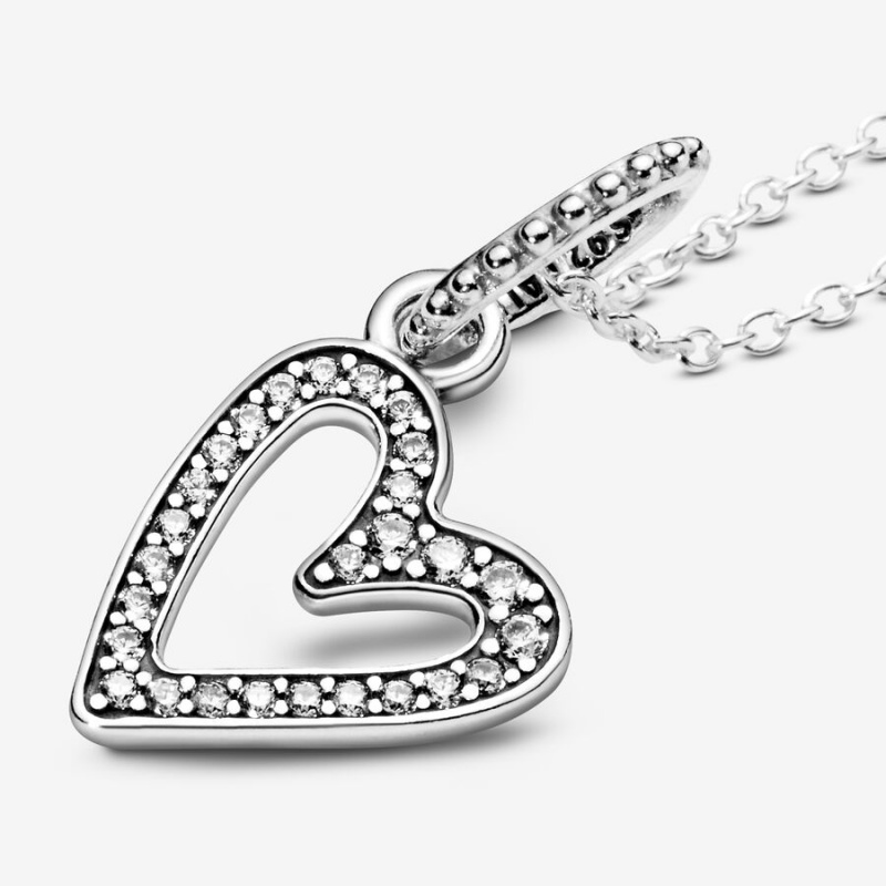 Pandora Sparkling Freehand Heart Pendant Necklaces Sterling Silver | 157-JSZRPC