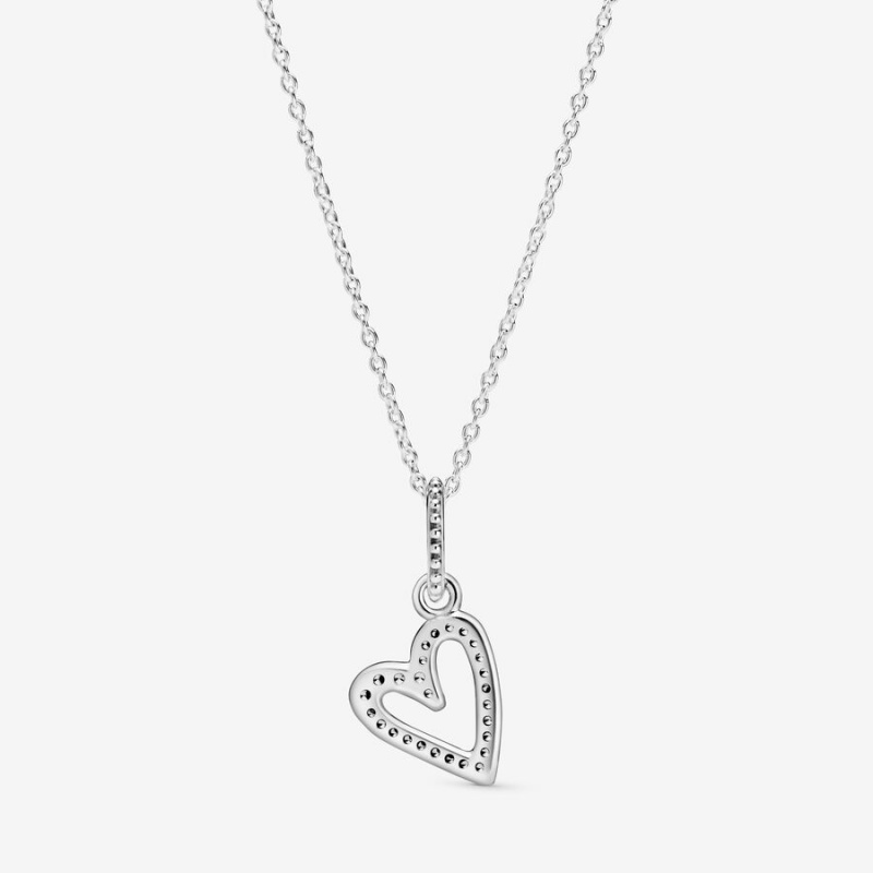 Pandora Sparkling Freehand Heart Pendant Necklaces Sterling Silver | 157-JSZRPC