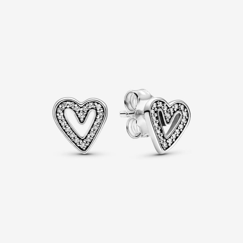 Pandora Sparkling Freehand Hearts Stud Earrings Sterling Silver | 345-XUSNYR