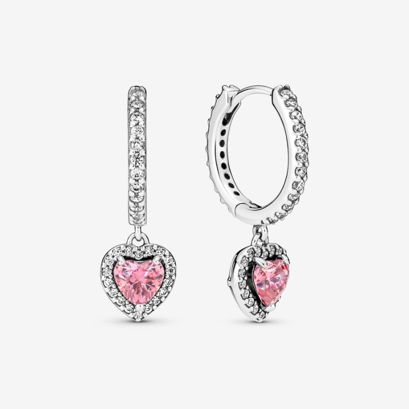 Pandora Sparkling Halo Heart Hoop Earrings Sterling Silver | 647-CTAGZV