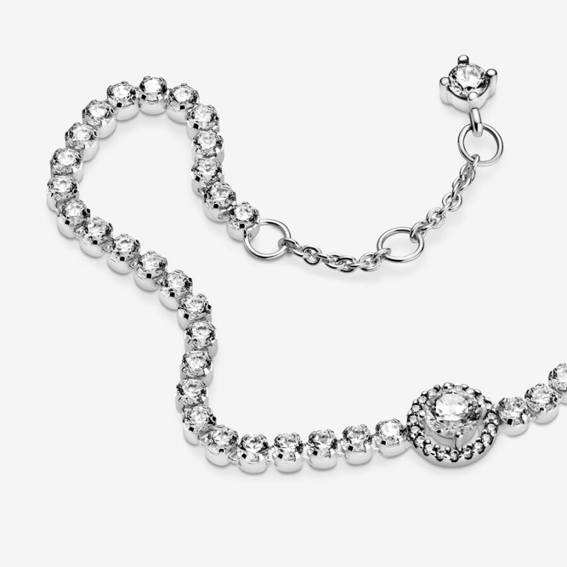 Pandora Sparkling Halo Tennis Non-charm Bracelets Sterling Silver | 718-SGOVFK