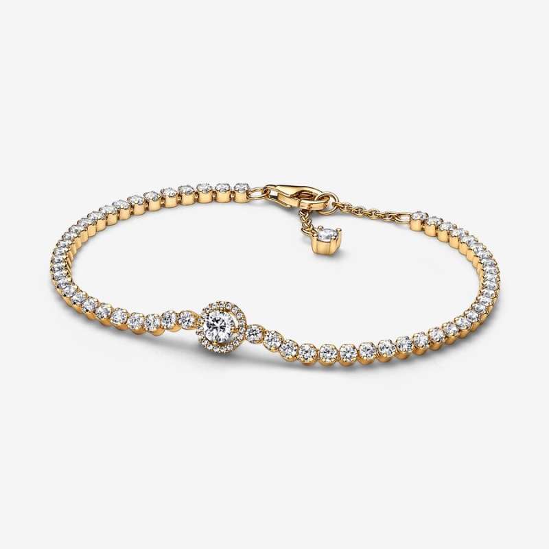 Pandora Sparkling Halo Tennis Non-charm Bracelets Gold Plated | 327-ARCULY