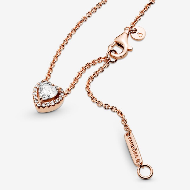 Pandora Sparkling Heart Collier Pendant Necklaces Rose Gold Plated | 523-ANLPZH