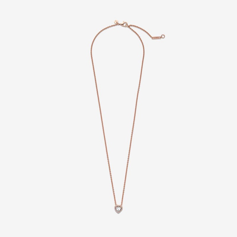 Pandora Sparkling Heart Collier Pendant Necklaces Rose Gold Plated | 523-ANLPZH