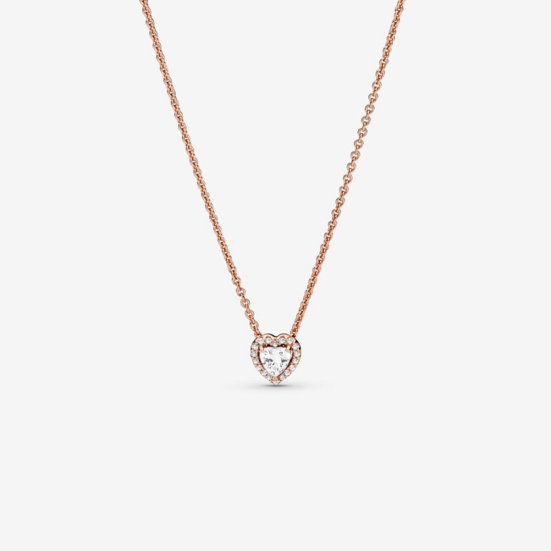 Pandora Sparkling Heart Collier Pendant Necklaces Rose Gold Plated | 523-ANLPZH