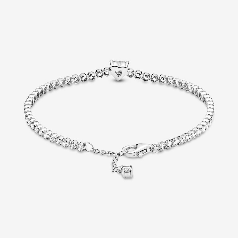 Pandora Sparkling Heart Tennis Chain Bracelets Sterling Silver | 106-HUZMIV