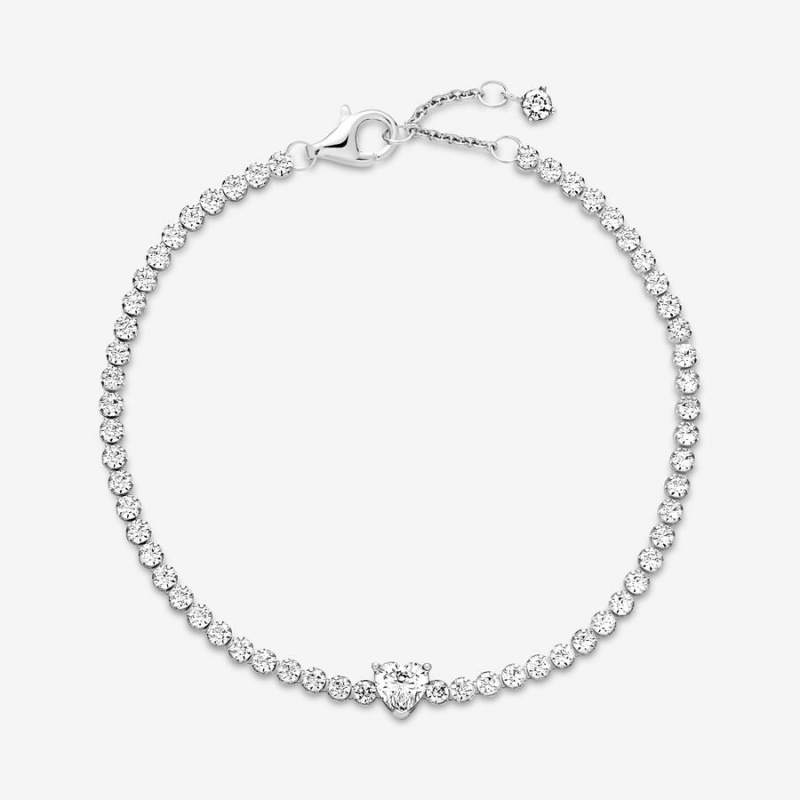 Pandora Sparkling Heart Tennis Chain Bracelets Sterling Silver | 106-HUZMIV