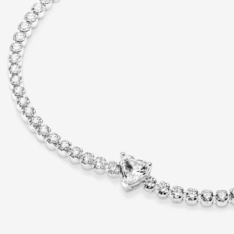 Pandora Sparkling Heart Tennis Chain Bracelets Sterling Silver | 106-HUZMIV