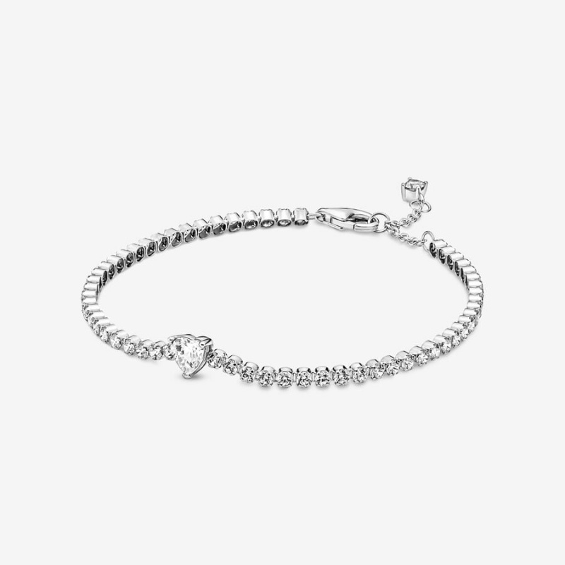 Pandora Sparkling Heart Tennis Chain Bracelets Sterling Silver | 106-HUZMIV