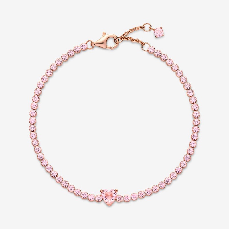 Pandora Sparkling Heart Tennis Non-charm Bracelets Rose Gold Plated | 204-UYQMOD