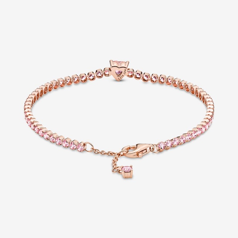 Pandora Sparkling Heart Tennis Non-charm Bracelets Rose Gold Plated | 204-UYQMOD