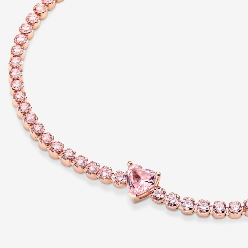 Pandora Sparkling Heart Tennis Non-charm Bracelets Rose Gold Plated | 204-UYQMOD