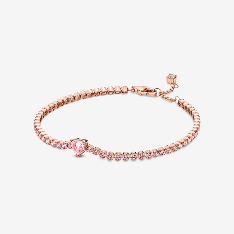 Pandora Sparkling Heart Tennis Non-charm Bracelets Rose Gold Plated | 204-UYQMOD